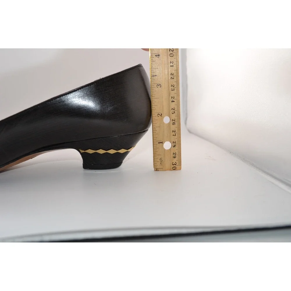 Roberto Capucci Kitten Heels Womens Black Excellent‎ Gold Trim Bow Pumps Womens